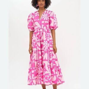 Oliphant Vibrant Pink and White Midi Dress